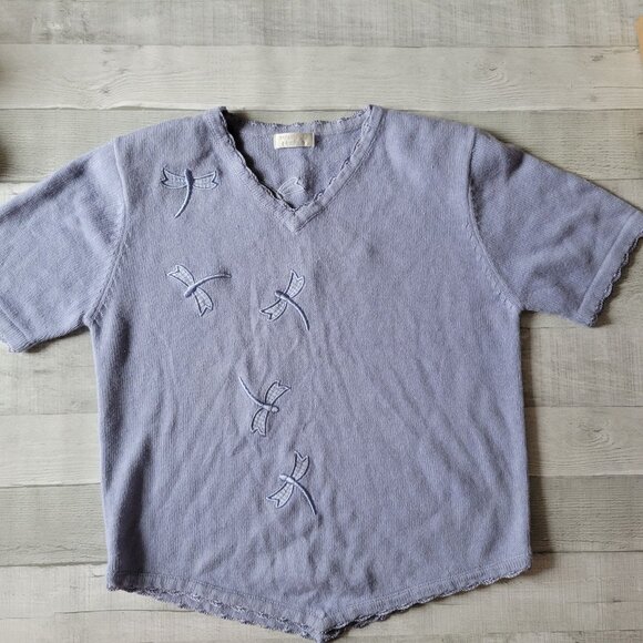 Vintage Christopher Banks Knit Embroidered Dragonfly Short Sleeve Sweater Top - Picture 5 of 8